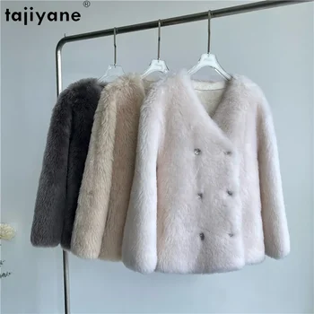 Tajiyane neue elegante Schafs cher jacke Frauen Winter Herbst reiner Woll mantel kurzer Pelzmantel zweireihige Veste Femme