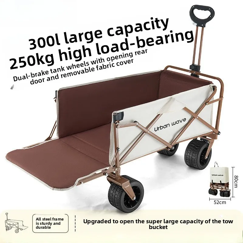 Folding Camping Wagon for Stalls & Outdoor Camping, Portable Pulled Hand Trolley, Multipurpose Home Shopping Cart Storage Tool