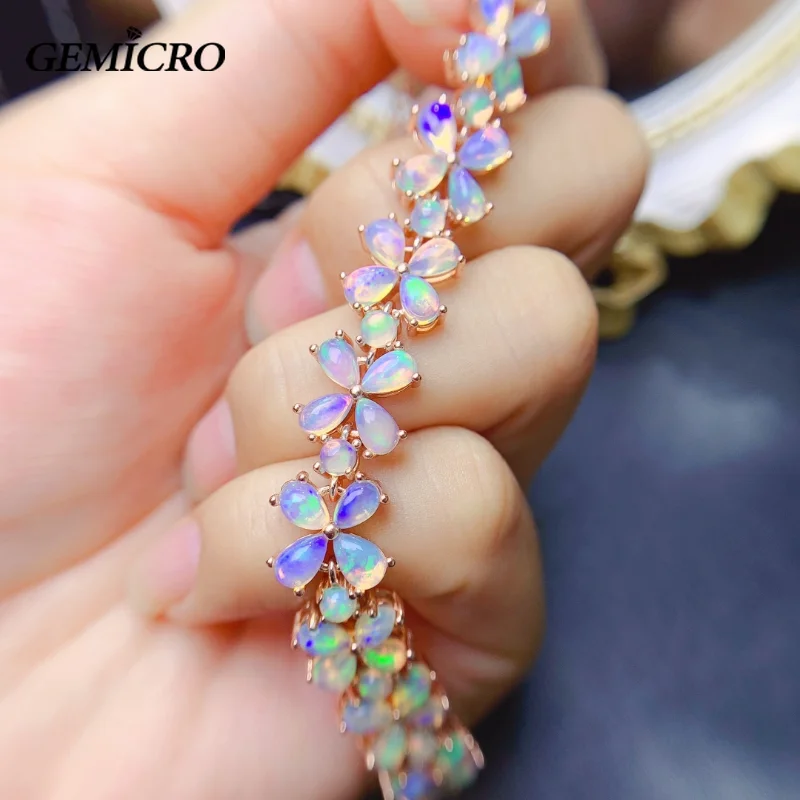 Opal Bracelet/Natural Colorful Stones/Pure S925 Silver/18K Gold Plated/Party/Anniversary/Gift/October Birthstone/Fine Jewelry