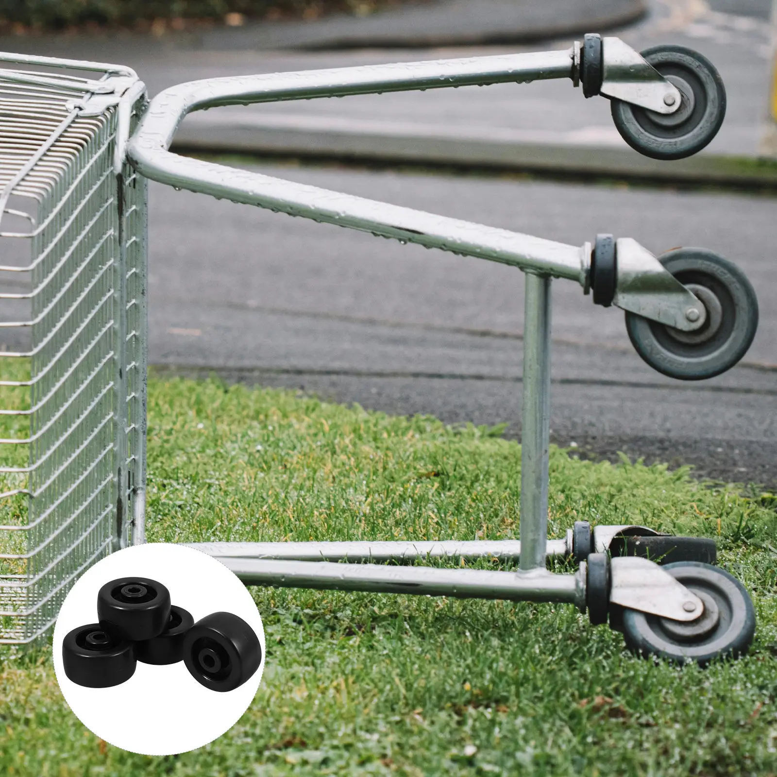 4Pcs Shopping Cart Replacement Wheel Supermarket Trolley Wheel Heavy Duty Rolling Cart Hardware for Laundry Grocery Transport