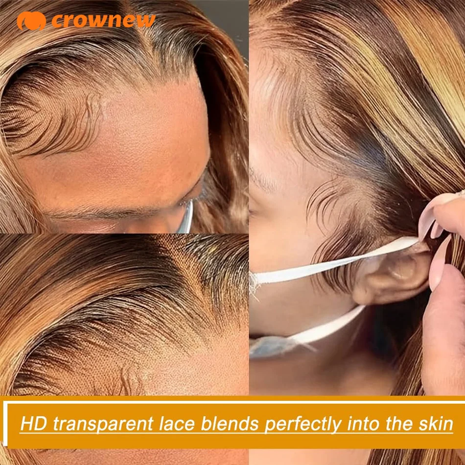 Highlight Brown Straight Lace Front Wig Human Hair Wigs 13X4 Hd Lace Humain Hair Wig Pre Plucked Honey Blonde Colored Cheap Wigs