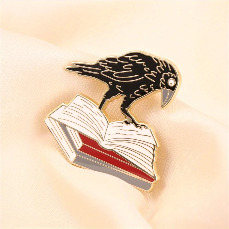 1pc New and interesting crow and book brooches image 2