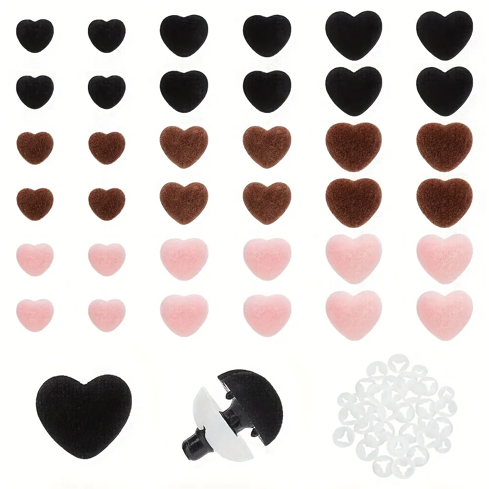 15 sets of heart-shaped safety noses, with flocking noses and washers for easy installation-You can choose the color and size