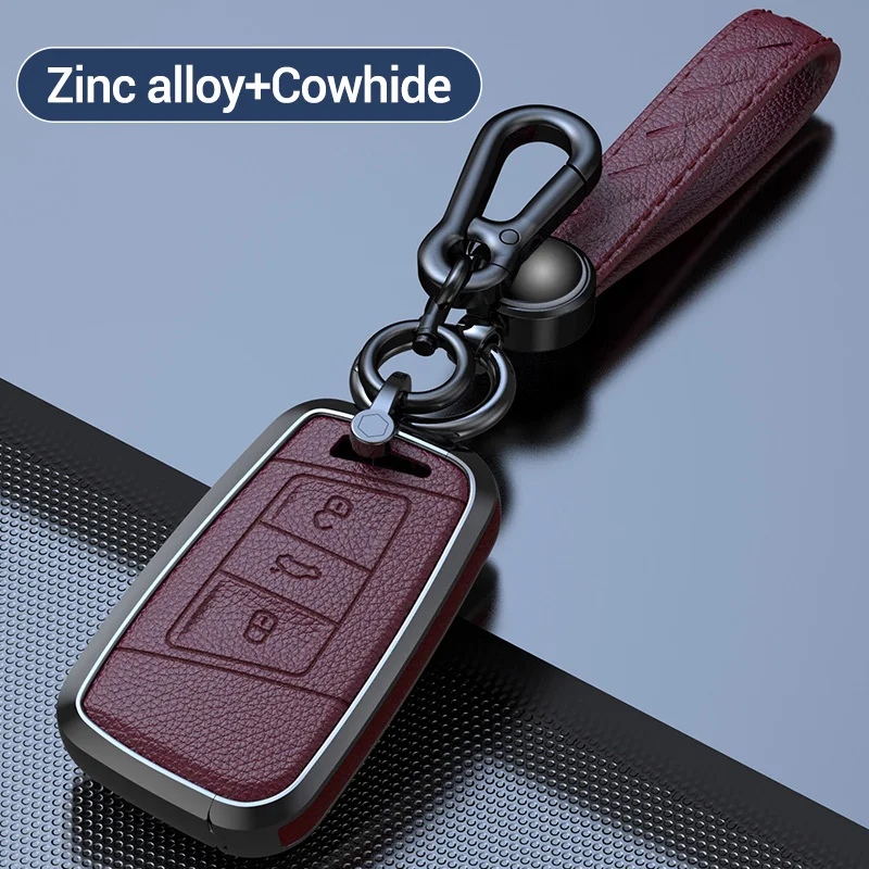 Zinc Alloy Cowhide Car Remote Key Case Shell Fob For VW Volkswagen Passat B8 Magotan For Skoda Kodiaq Superb A7 Smart Keyless