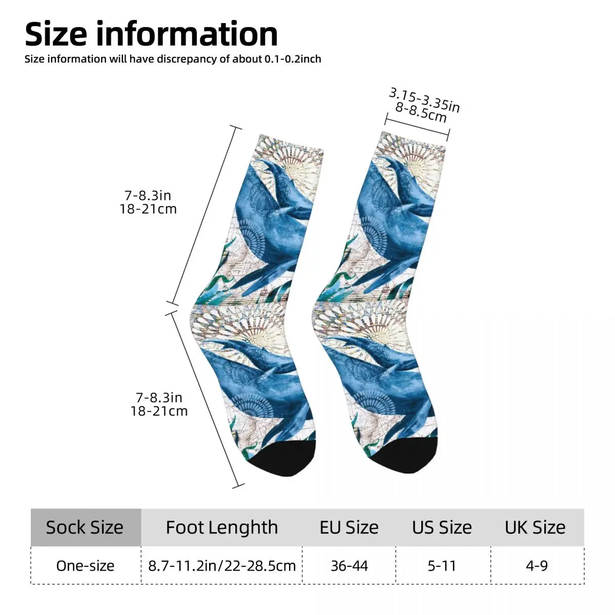 Retro Whale Men's Socks Street Style Pattern Printed Crazy Crew Sock