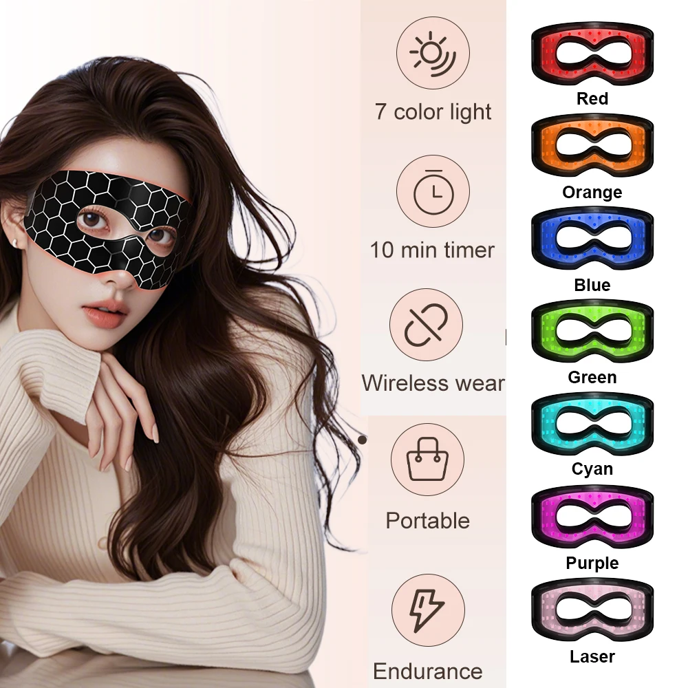 Red Light Silicone Eye Mask 7 Colors Photon Eyes Mask 36 Beads Eye Care Device for Relieve Eye Fatigue Dark Circles Puffiness