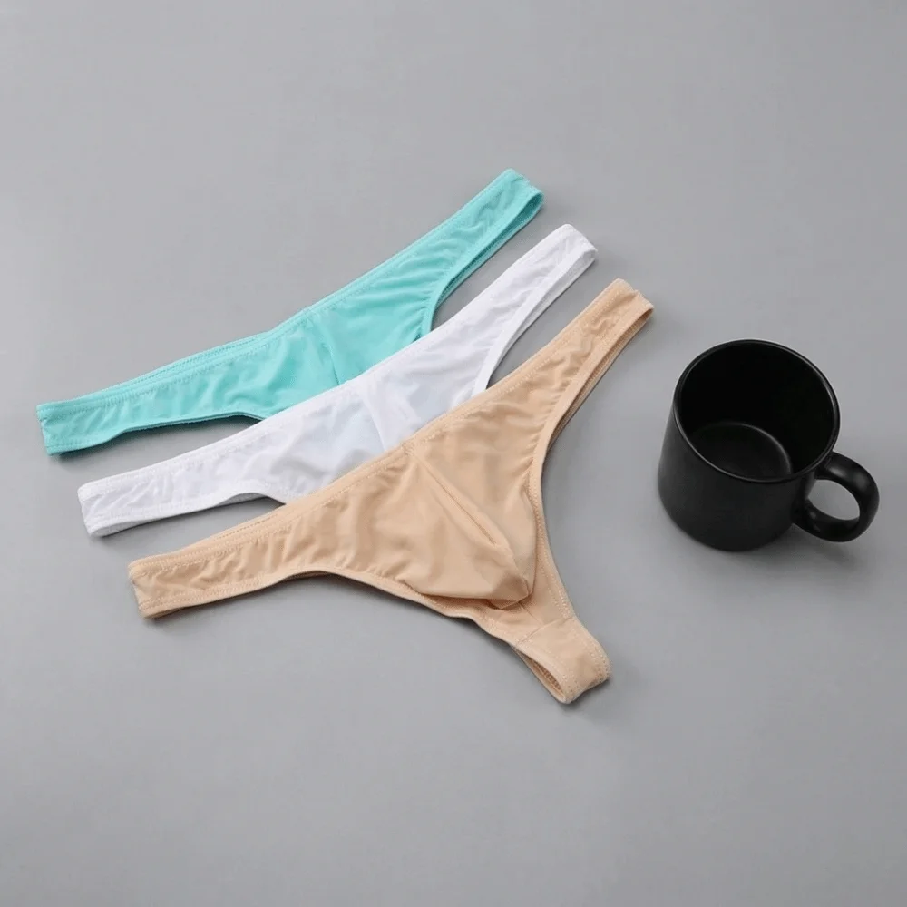 Fashion Transparent Ice Silk Thongs Ultra-thin Briefs Men's Underwear Low Waist Large Size Mesh Underpants Male