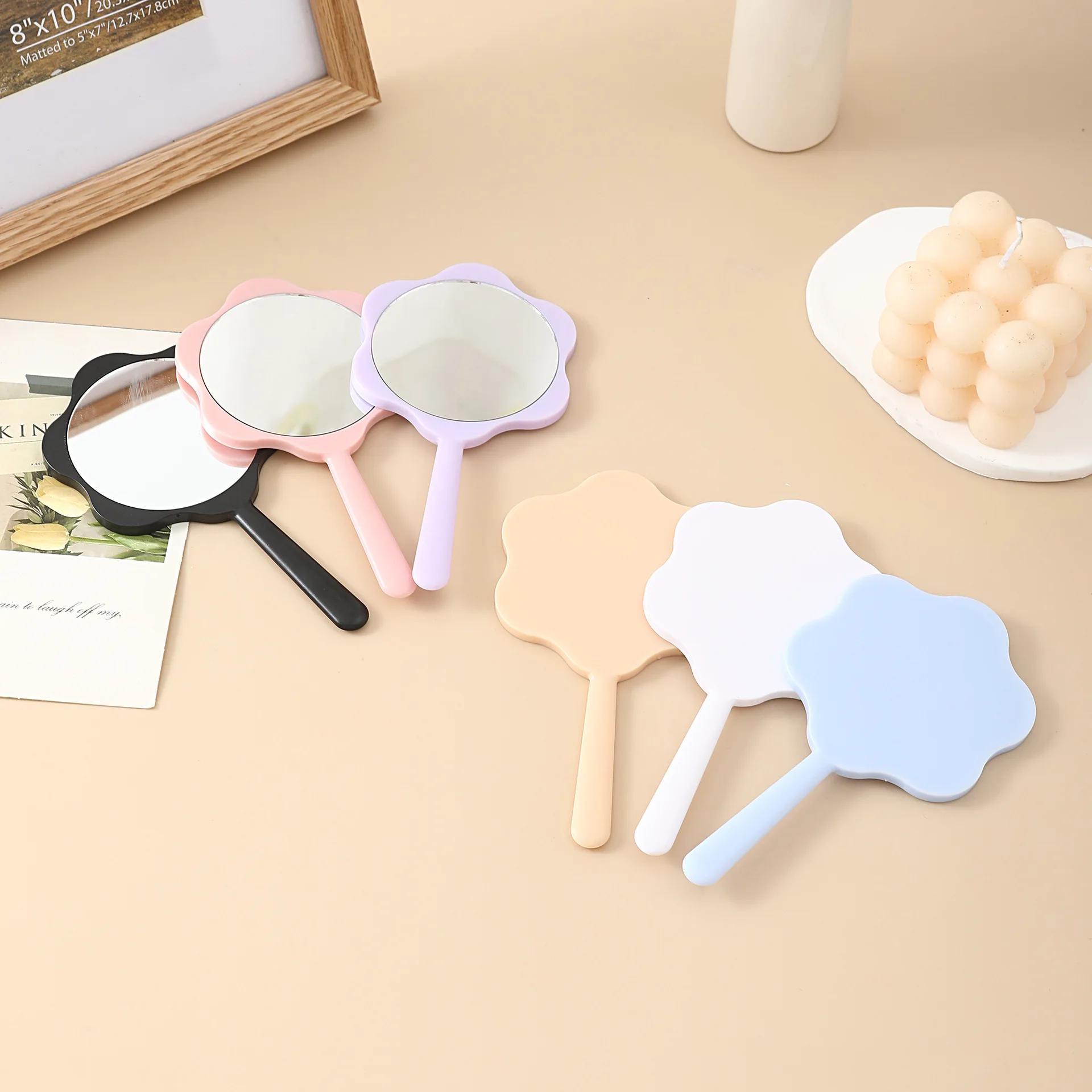 Espejo de mano DIY de gel crema floral 7,5x14 cm, lindo marco de ABS con espejo HD sin distorsión en 6 colores