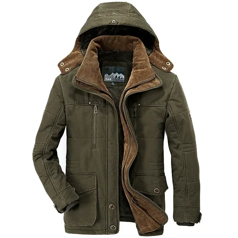 Jaqueta de bolso múltiplo masculina com capuz, casacos longos de carga, Parkas quentes, ajuste casual masculino, boa qualidade, inverno, 7XL