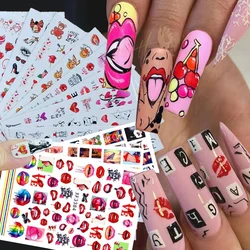 Love Heart Nail Stickers 3D Luxury Valentines Design Stickers Self-Adhesive Nail Tip Wraps Decals Slider Decoration