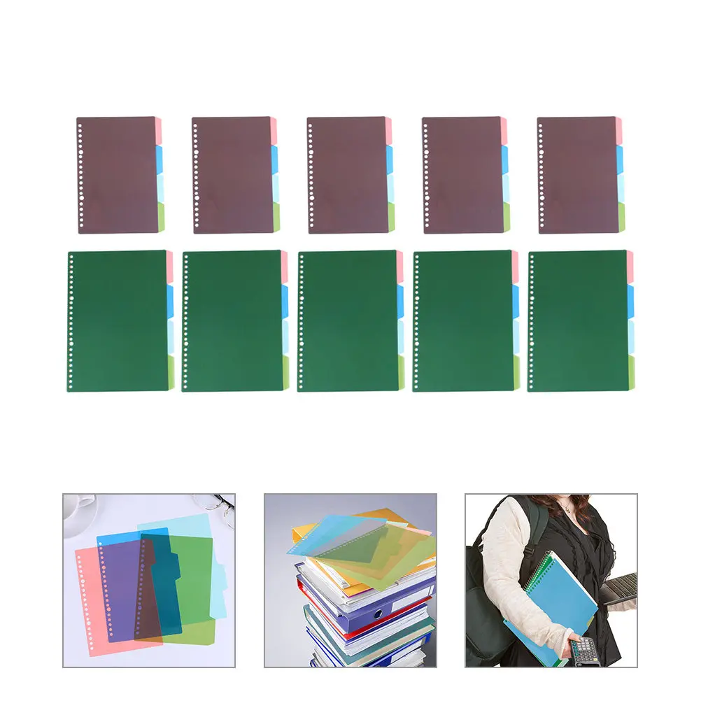 10Sets Index Divider Tabs Plastic Binder Dividers for Notebooks Loose-Leaf Notepads Colorful Page Markers Classification Labels