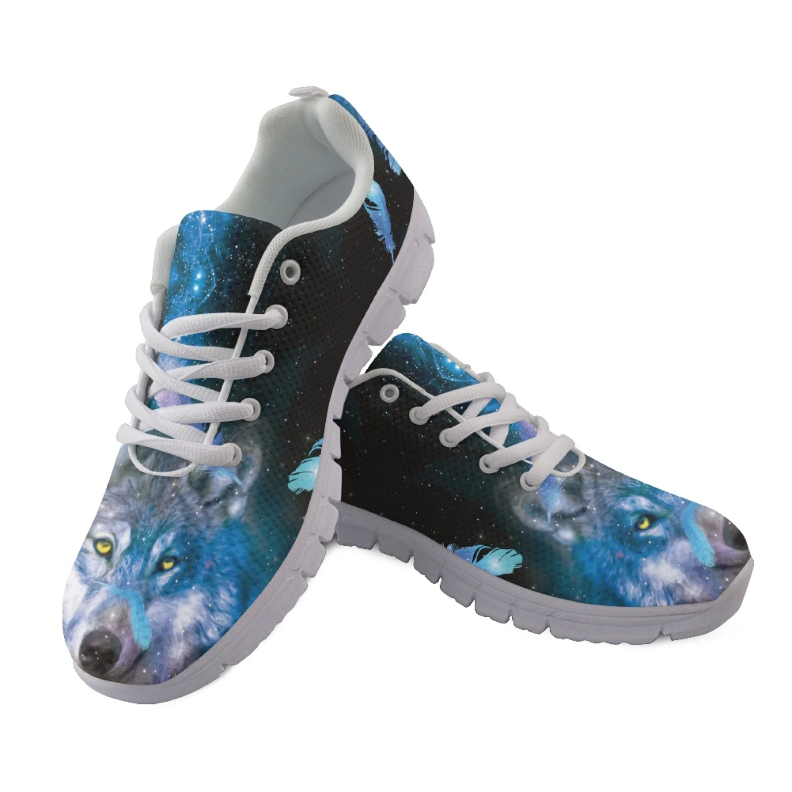 Coloranimal Galaxy Wolf Feather Pattern Mesh EVA Sole Womens Athletic Walking Sneakers Fitness Shoes for Ladies 2026 Collection