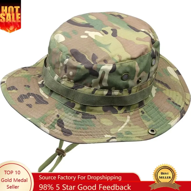 

Camo Boonie Hat for Men Women, Military Tactical Wide Brim Bucket Hats, UPF50+ Jungle Sun Hats for Fishing Hunting Safari