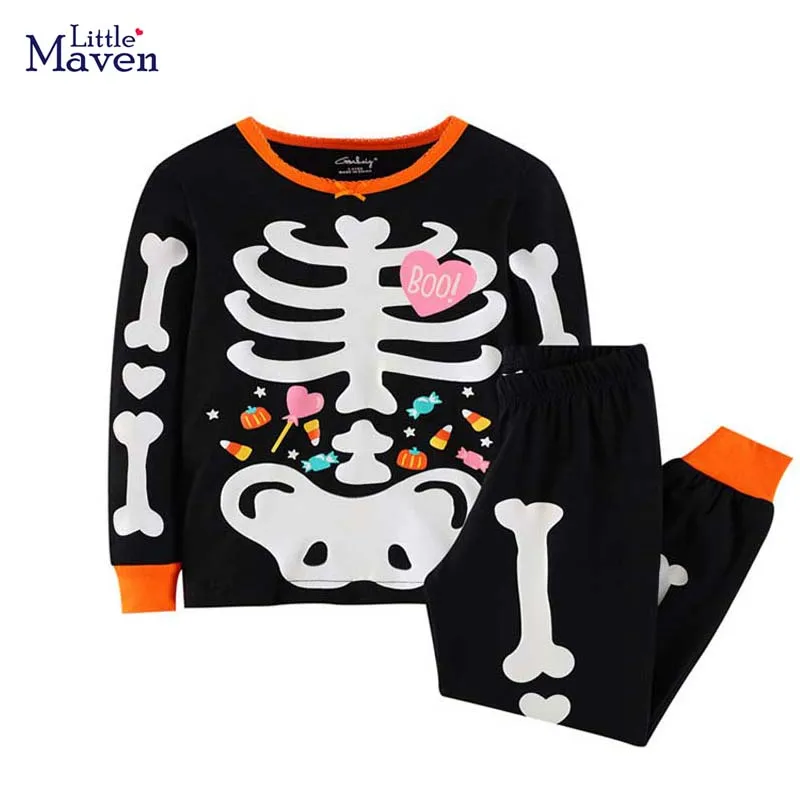 Little maven 2024 Halloween Scary Luminous Costume for Children Sleepwear Halloween Party Clothes New Fashion Kids