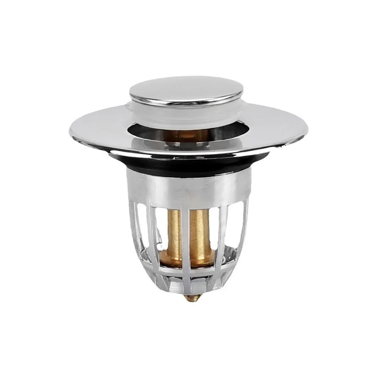 

Universal Rebound Drain Plug Filter Basin Pop-up Chrome Sink Filter with Hair Catcher Bathroom Sink Drain Stopper Easy Push Type