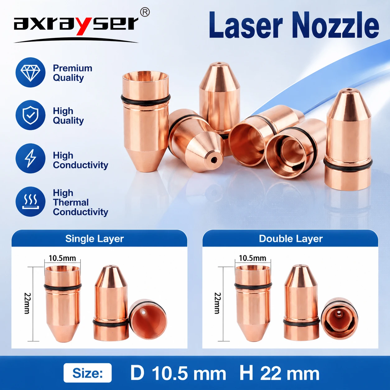 Fiber Laser Nozzle D10.5 H22 Single/Double Caliber 0.8-4.0 For CINCINNATI Lasermech Fiber Laser Cutting Machine Parts
