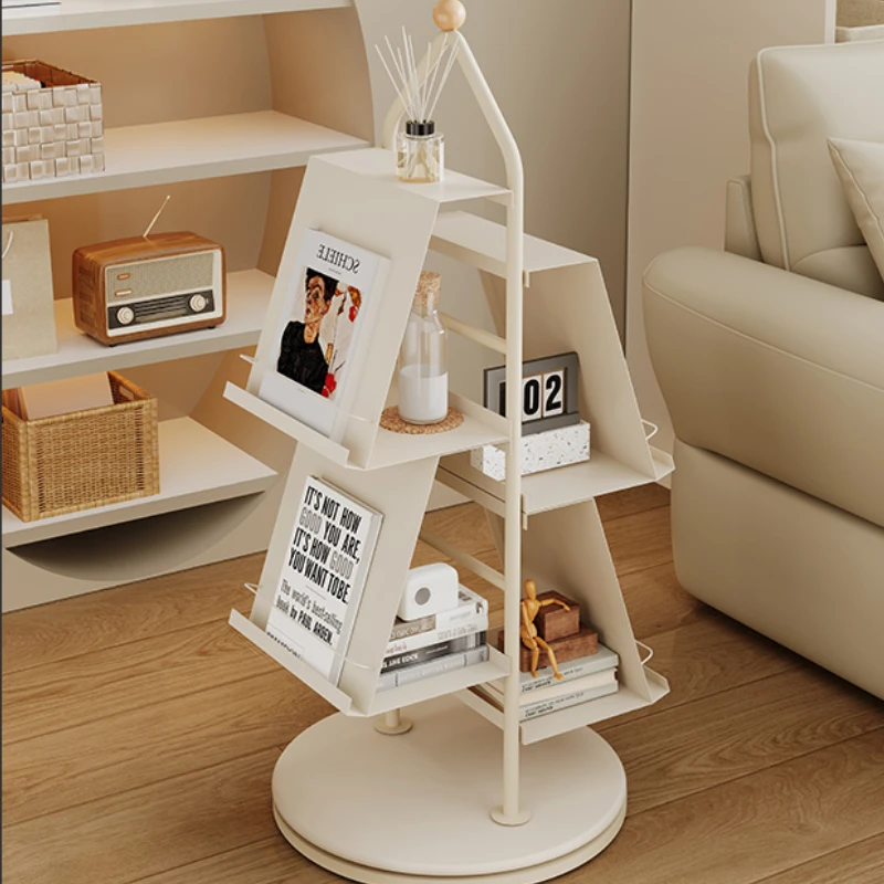 Cream Wind Ground Floor Rotating Bookshelf Home Furniture Living Room Sofa Magazine Rack Creative Modern Small Table Storage