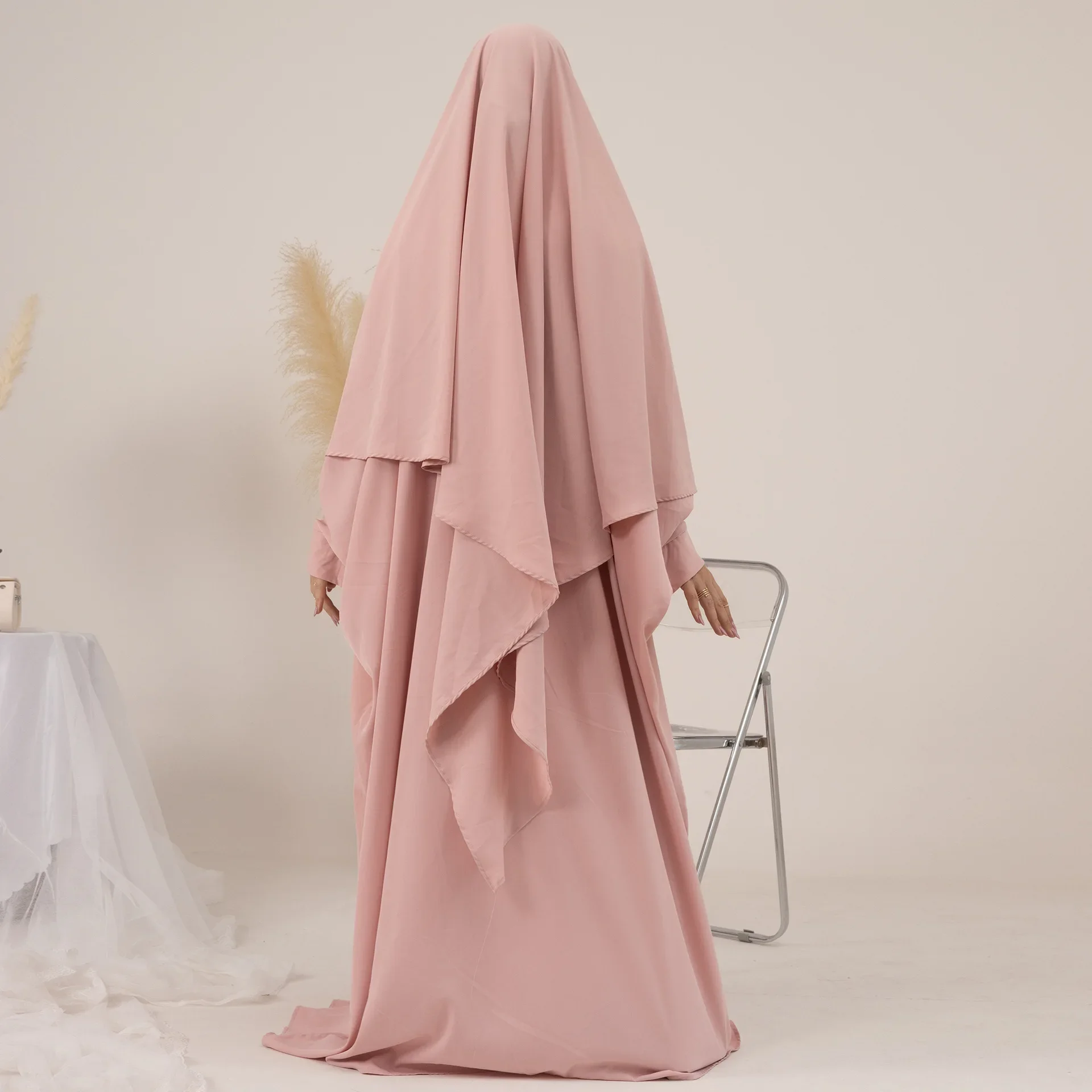 Khimar e Abaya Set 2 pezzi Abiti da preghiera Donna Polsini con gancio Abaya + Sciarpa Hijab Abbigliamento islamico Dubai Ramadan Eid Musulmano