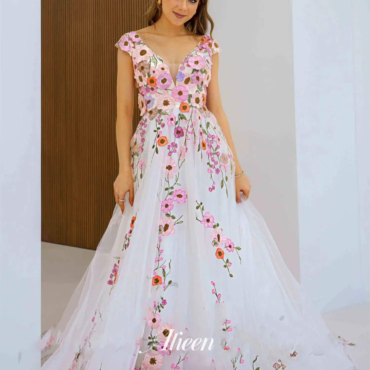 

Aileen Wedding Dress Prom Dresses Elegant Evening Party Customized 3D Flowers Pink Dresses for Special Occasions Women's Gala