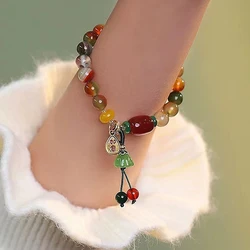 1PCS Natural Beads Ethnic Style Lotus Bracelet Fashion Chinese Style Women's Hand Jewelry Party Gift