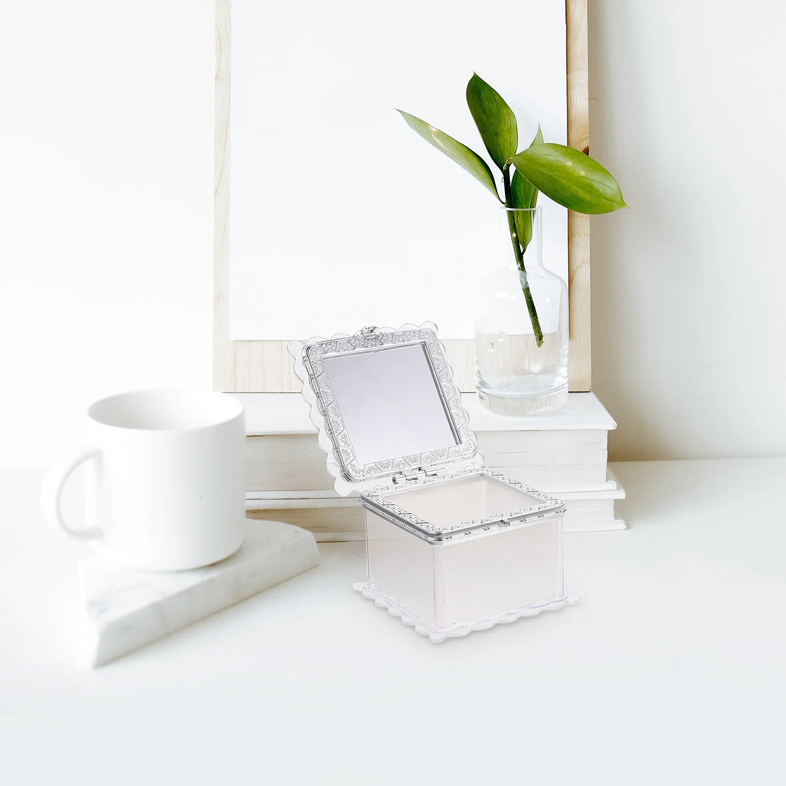 

2Pcs Creative Jewelry Storage Case with Mirror DIY Material Portable Organizer for Dressing Table Accessories