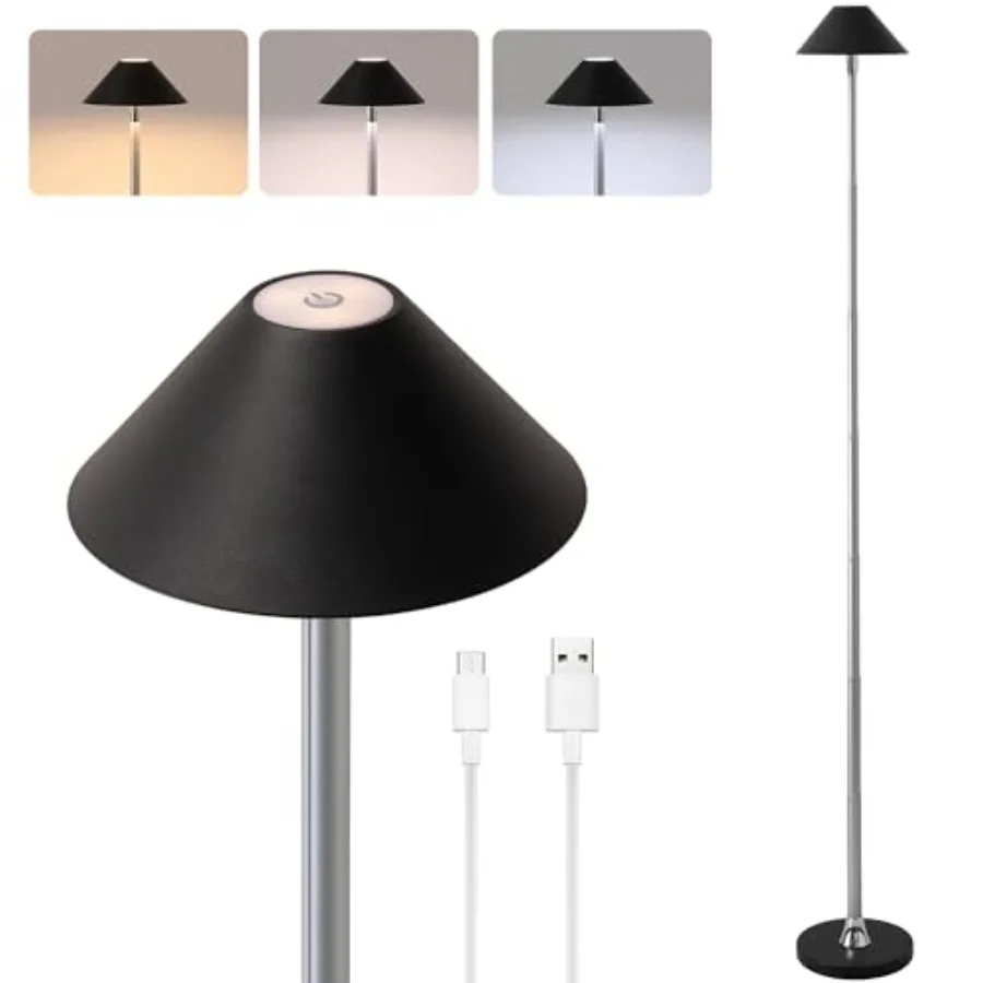 

Перезаряжаемый напольный светильник для помещений и улицы, беспроводная высокая лампа с 3 цветовыми температурами, регулируемая, с регулировкой яркости, водонепроницаемость IP43
