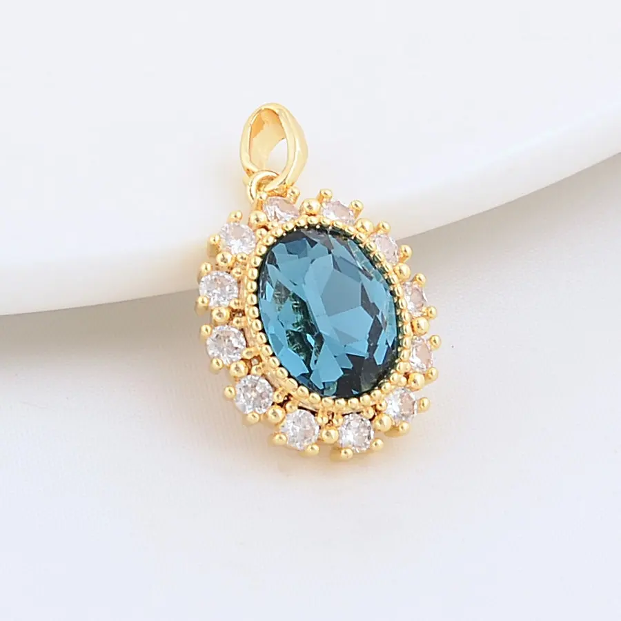 14*15.5MM 14K Gold Color Plated and Zircon Round Oval Charms Pendants Jewelry Making Supplies Diy Accessories