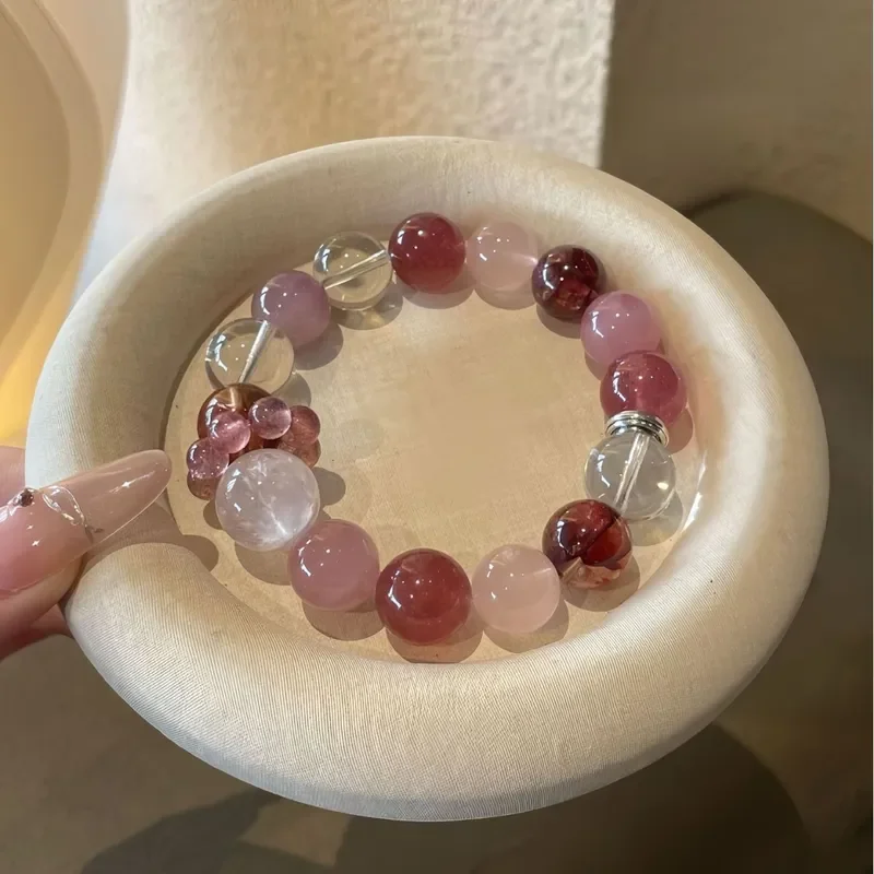 Natural purple horse powder crystal strawberry crystal white crystal Duobao bracelet red glue flower white ghost lucky peach