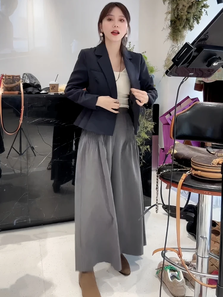 

Faionable High Waist Wide Leg Pants Suit Two Piece Set for Women Casual Sle Breathable Comfortable Spring Autumn Wear