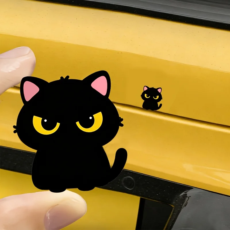 2Pcs Angry Black Cat Waterproof Vinyl Stickers Funny Graphic Decals For Car Bumper Truck SUV Laptop Bike Decor Accessories
