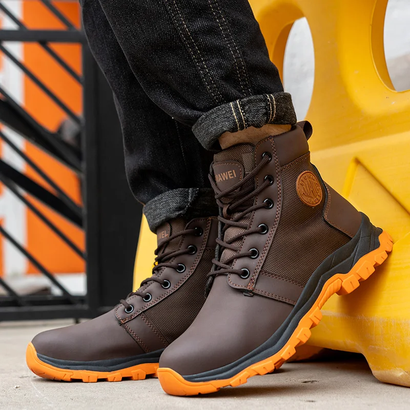 Waterproof Men\'s Safety Work Boots Steel Toe Shoes Anti Impact And Anti-Puncture Outdoor Adventure Hiking Boots  Non Slip Boots