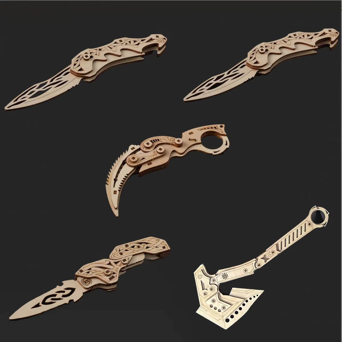 Children's Intelligence Wooden Building Block Puzzle Educational Model Tool Set Multi-Function Folding Knife Assembly Toy Gift