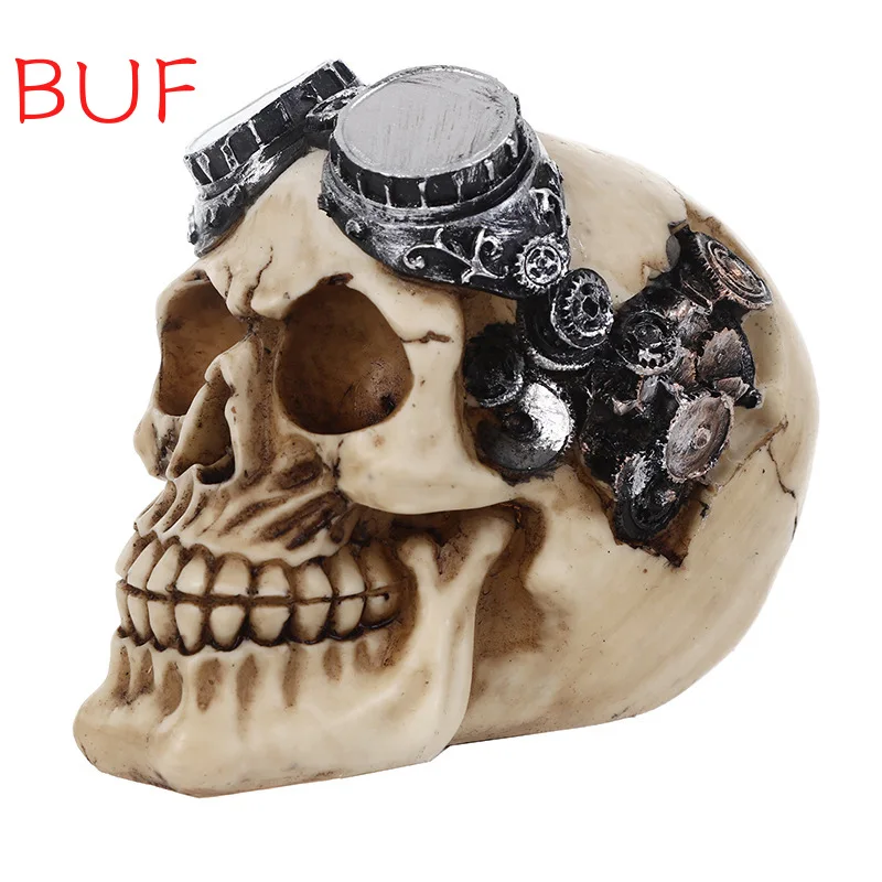 Halloween Steampunk Skull Statue Home Decor Human Head Skeleton Cranium Figurine Cyborg Protruding Gearwork Skull sculpture 8053