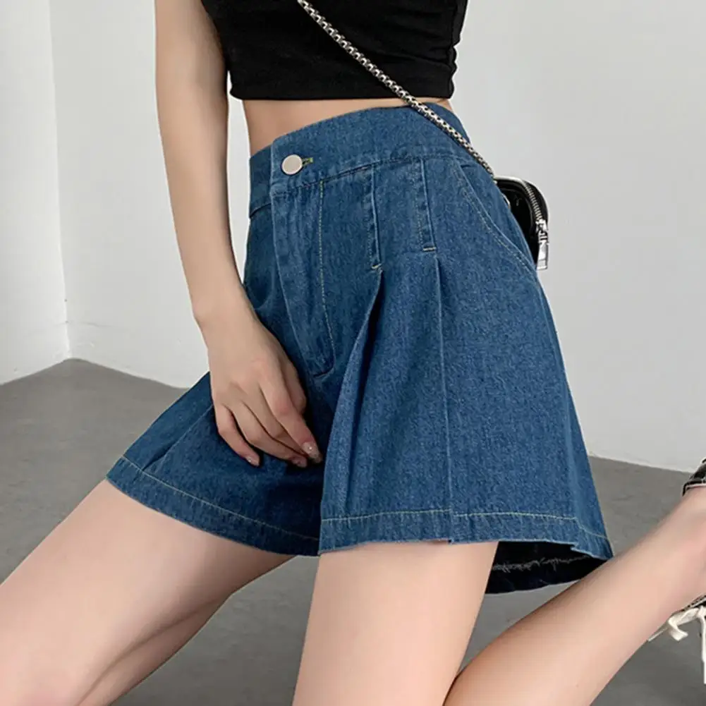 2023 Summer Women's Denim Shorts For Women High Elastic Waist Blue Or Sky Blue Pleated Mini Large Size Short Femme