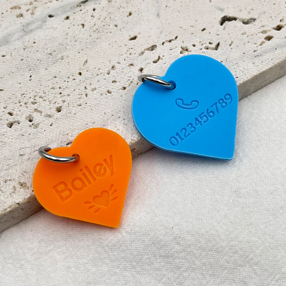 NEW Heart-shaped Silicone Pet Anti-lost ID Tag Dog Collar Tag Engraved Name Phone Number Custom Pendant Puppy Collars Dogs Tags