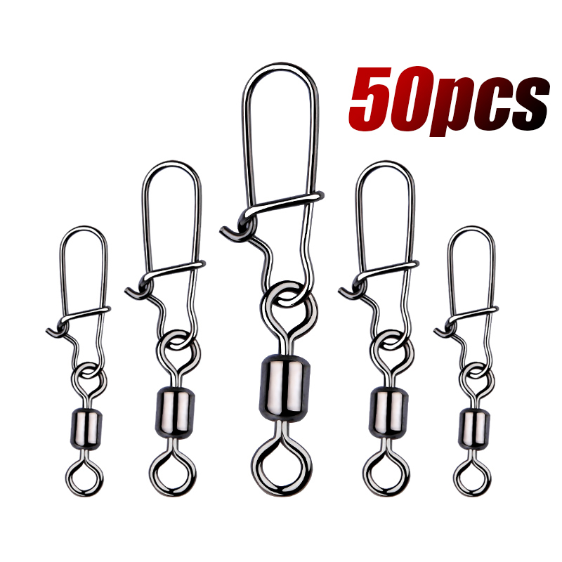  50PCS Pike Fishing Accessories Connector Pin Bearing Rolling Swivel Stainless Steel Snap Fishhook Lure Swivels Tackle 