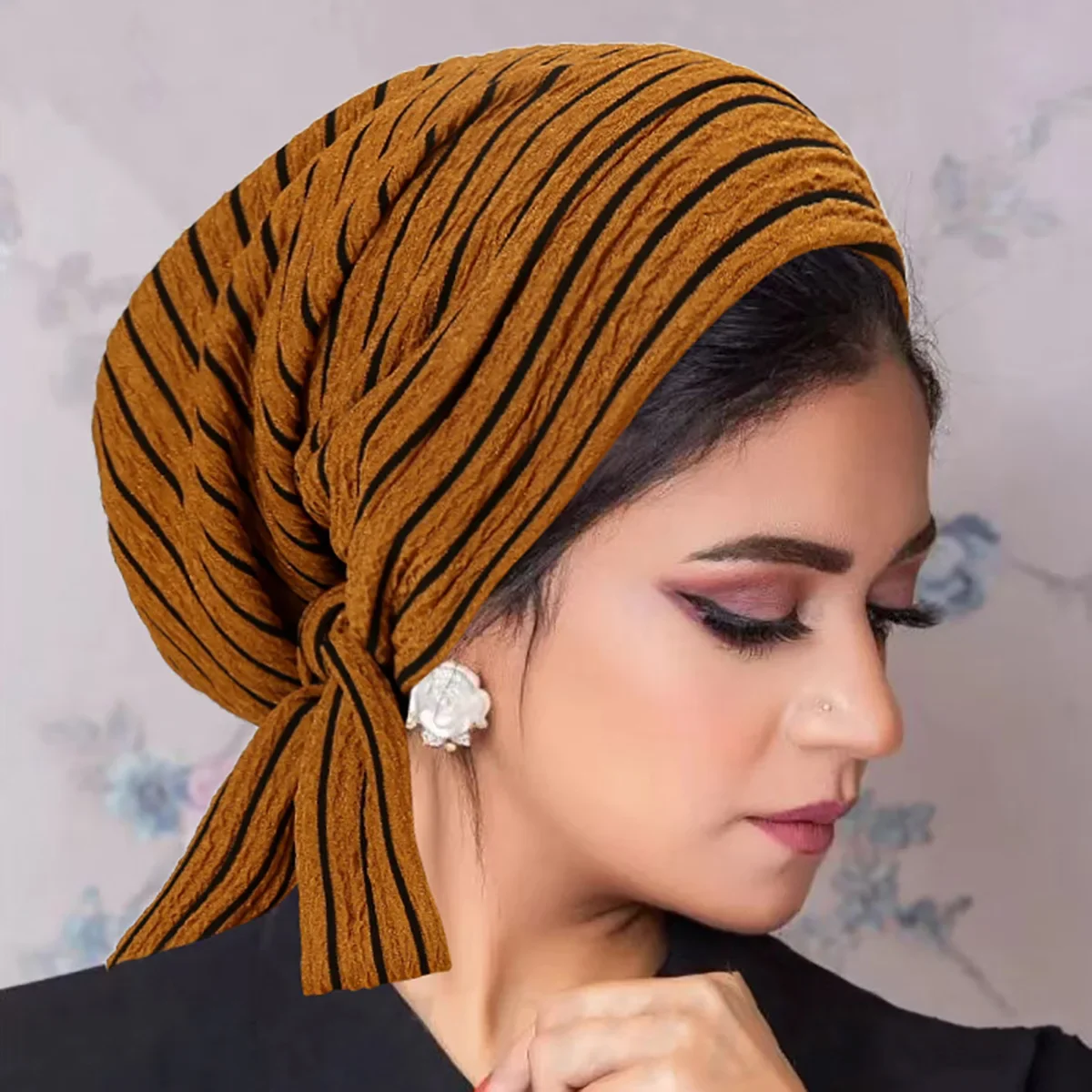 

Trendy Long Tail Strap Hijab Turban Hats Muslim Solid Color Head Wraps Elastic Breathable Chemo Cap For Women Girls