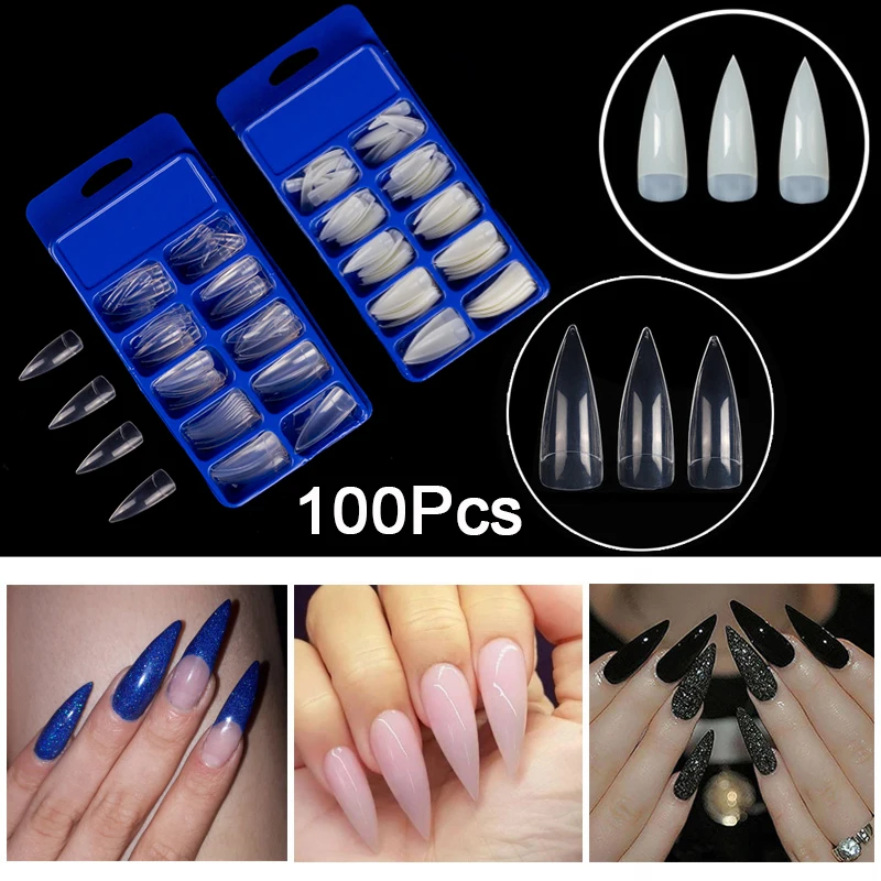 

100Pcs/box Stiletto Fake Nails Art Half Cover Eagle Claw Sharp End Stiletto Long False Fake Nails Tips Manicure Artificial Nails