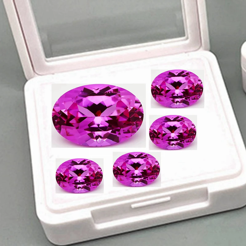 Boxed Pink Ruby Glows Under UV Light Oval Faceted Cut Mohs Hardness Gems for Jewelry Making/Collection/Display Precious Stone