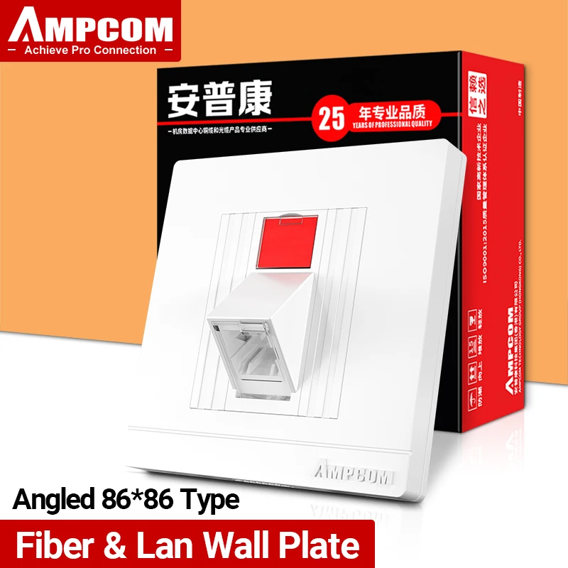 AMPCOM światłowodowa kątowa płyta ścienna LC SC FC ST Simplex Duplex FTTH łącznik światłowodowy Adapter Keystone płyta czołowa 86*86 typ