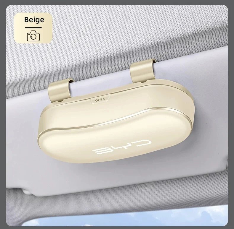Sun‑Visor Mount PP‑PC Glasses Holder Case For BYD Atto3 Seal Han Tang Dolphin Song Yuan BYD Logo One‑Hand Use Sunglasses Storage