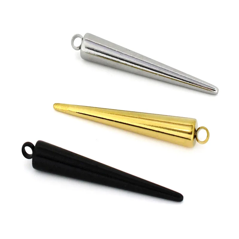 6 Stück Edelstahl Große Kegel-Anhänger Bullet Spike Perlen Charms für Damen und Herren Creolen Halskette DIY Schmuckherstellung – Detail 4