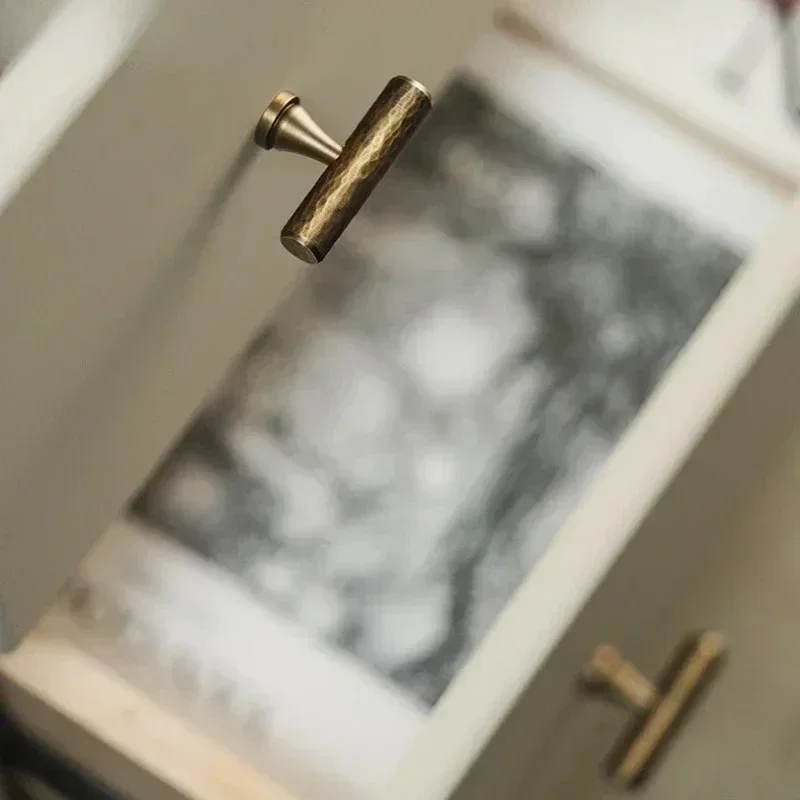 

Cabinet Door Knobs and Handles Furniture Cupboard Wardrobe Drawer Pull T Bar Handles Nordic Retro Bronze Handmade Solid Brass