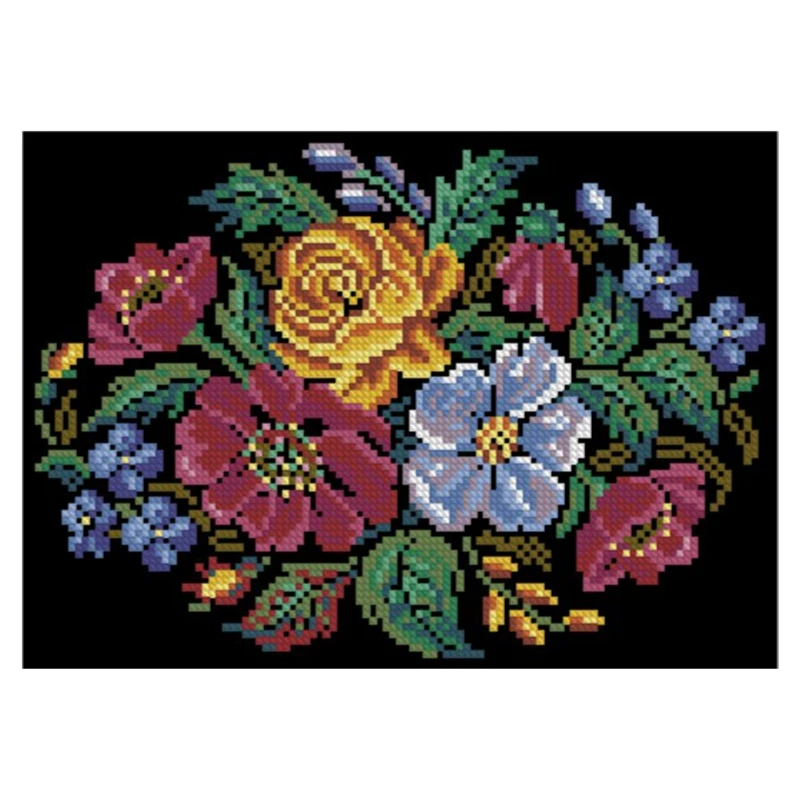 

Cross-stitch set, black cloth base, oval bouquet, 4-bedroom hanging painting, multi-picture