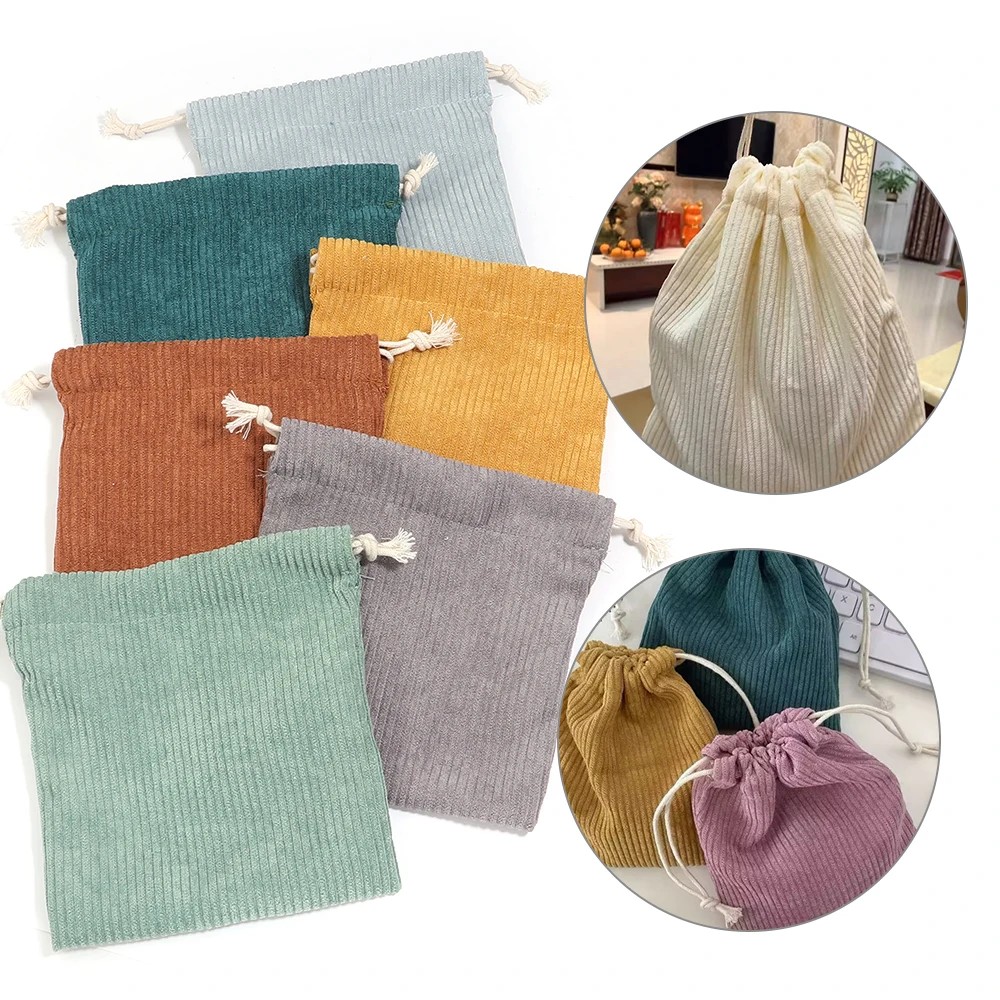 2pcs/lot 14x16cm Corduroy Solid Color Drawstring Gift Bags Jewelry Storage Bags For Necklace Bracelet Home Travel Pouches