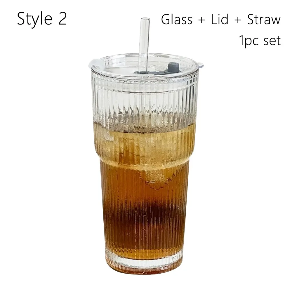 

600ml Capacity Glass Tumbler Transparent Glasses With Lid and Straw Drinkware with Straw Leakproof Heat Resistant Straw Cup