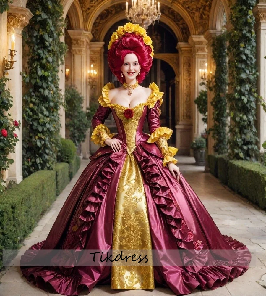 

Aristocratic Bustle Cosplay Evening Dress Long Sleeve Ruffles Ball Gown Baroque Prom Dress Medieval Aesthetic Party Customized