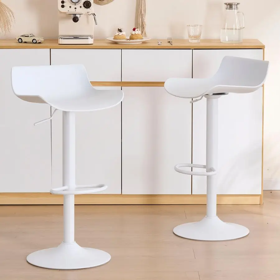 

Bar Stools Set of 2 Modern Kitchen Counter Bar Chairs with Swivel Adjustable Height Low Back Plastic Island Barstools for Breakf