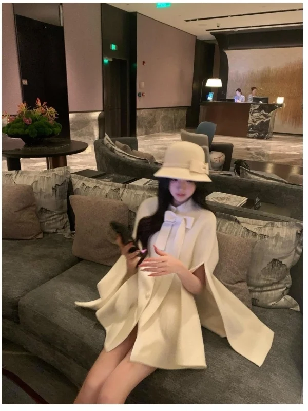 

Зимнее шерстяное пальто с узлом для богатых молодых женщин Ele Lady Sle Cowl Ne Длинное пальто без свека для молодежи