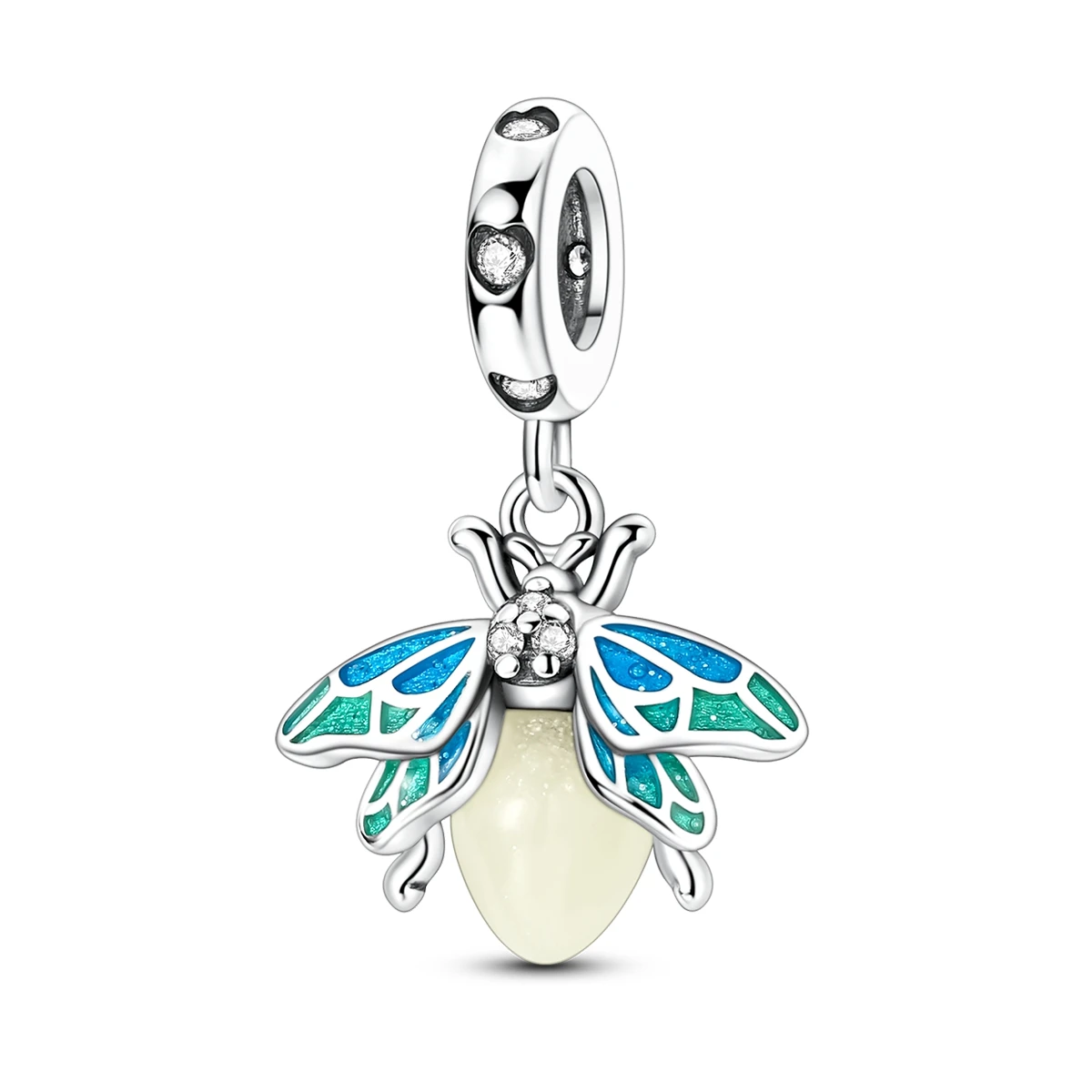 925 Sterling Silver Glow In The Dark Firefly Charm Blue Green Enamel Dangle Bead Fit Bracelets Night Insect Nature Women Jewelry